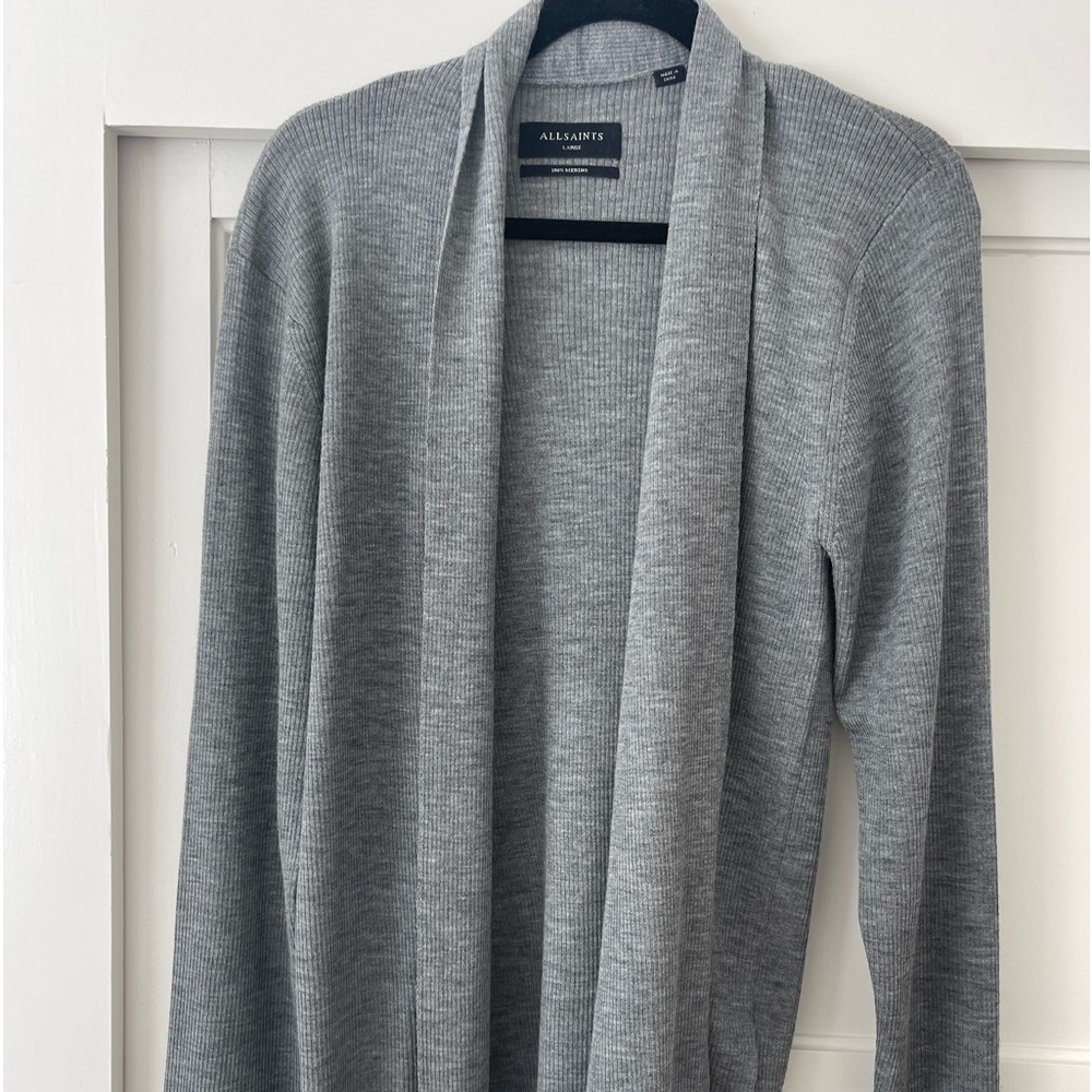 All Saints 100% Merino Grey Cardigan Sweater Size L